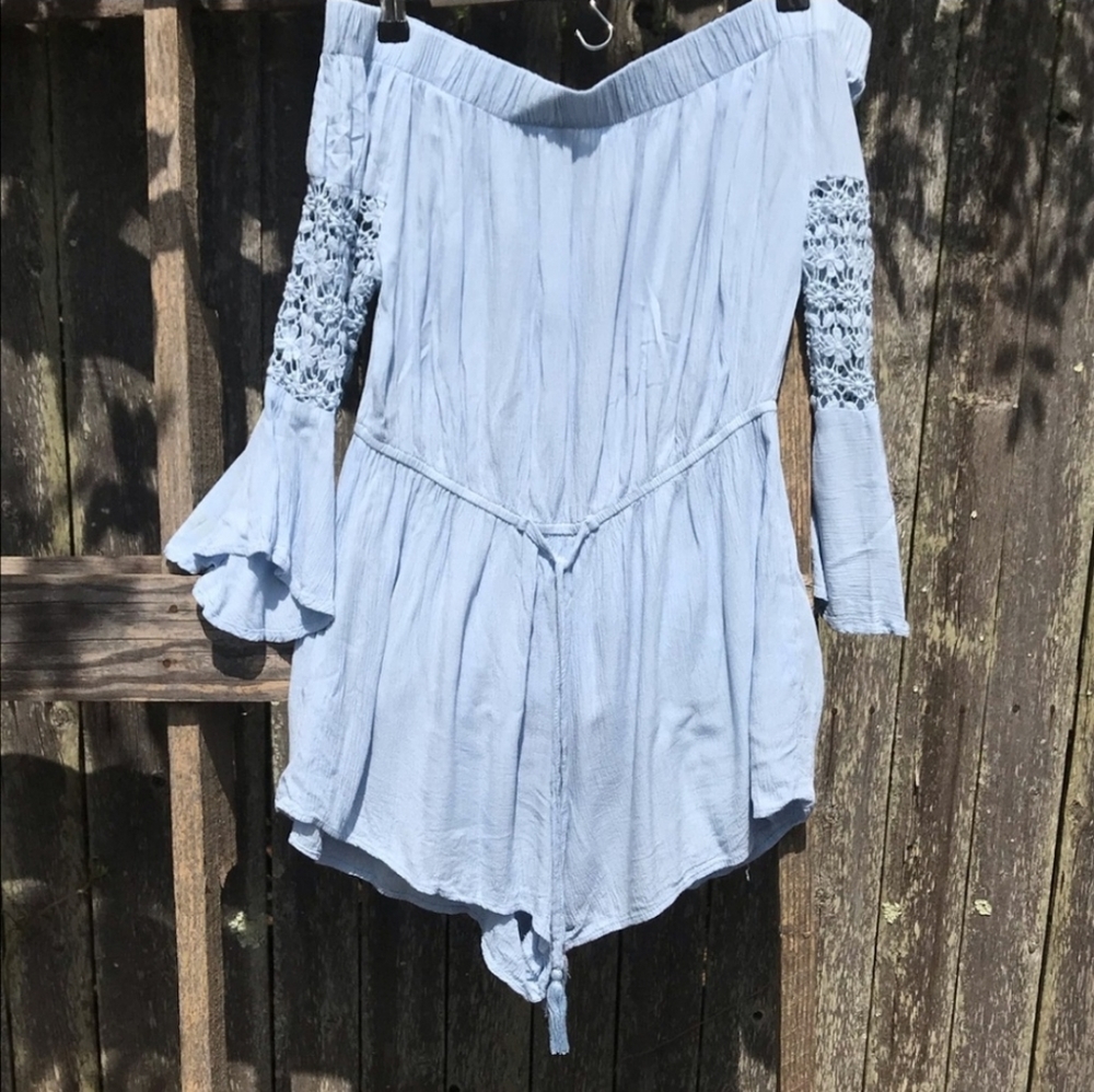 Blue Lacey Off The Shoulder Romper